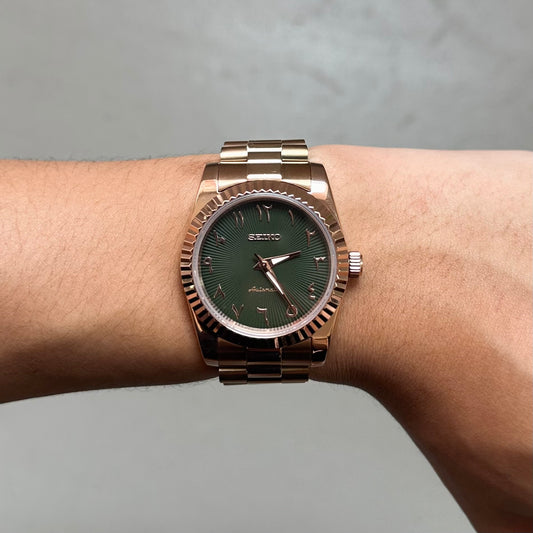 Green Sunburst W/ Rose Gold Index & Rose Gold Case