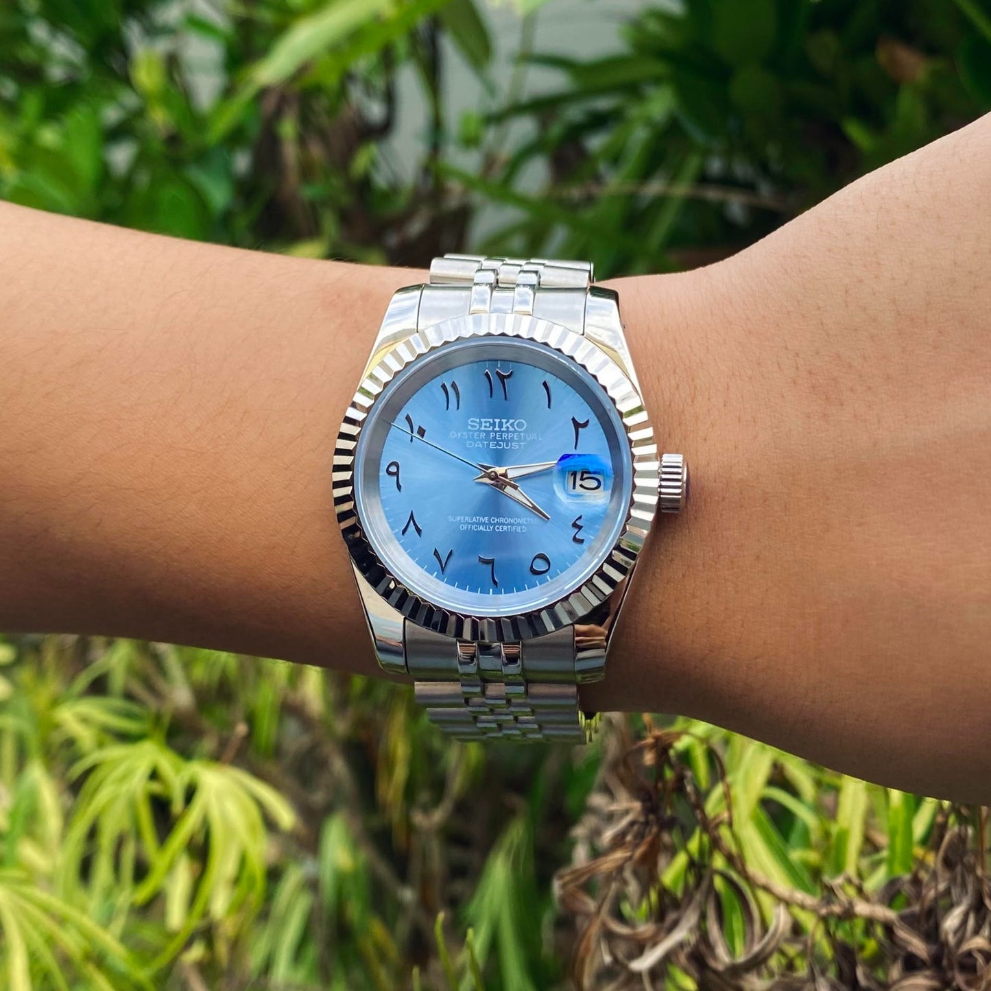 Seiko Datejust Mod Arabic Dial Sky Blue W/ Silver