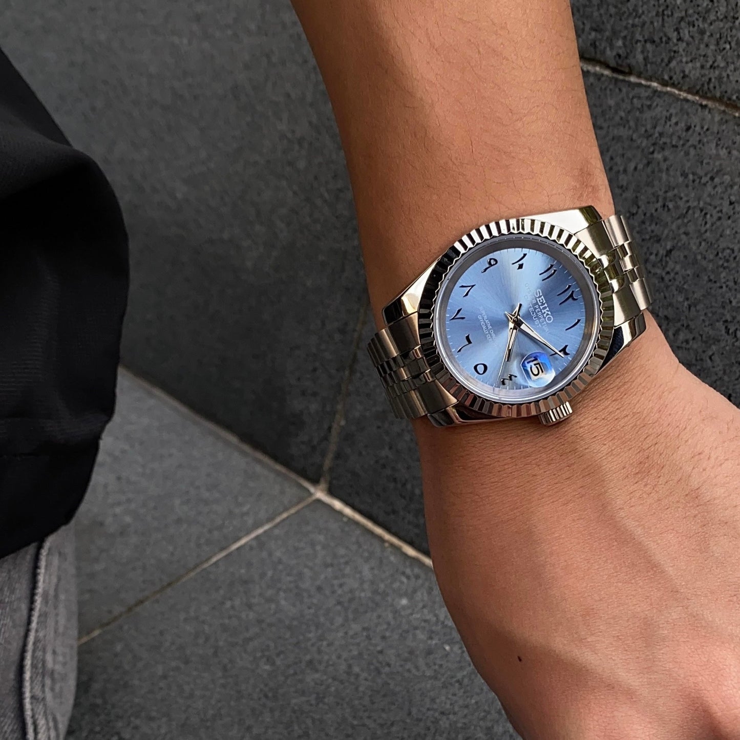 Seiko Datejust Mod Arabic Dial Sky Blue W/ Silver